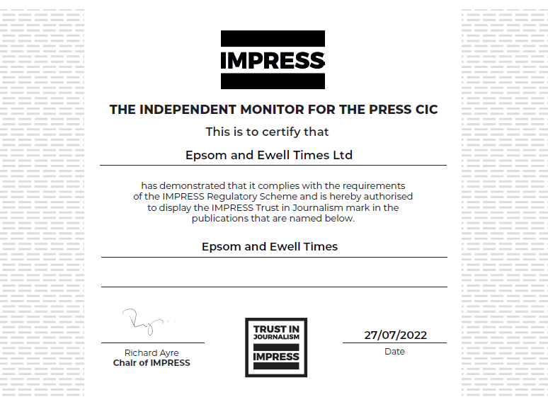 Impress certificate for Epsom and Ewell Times