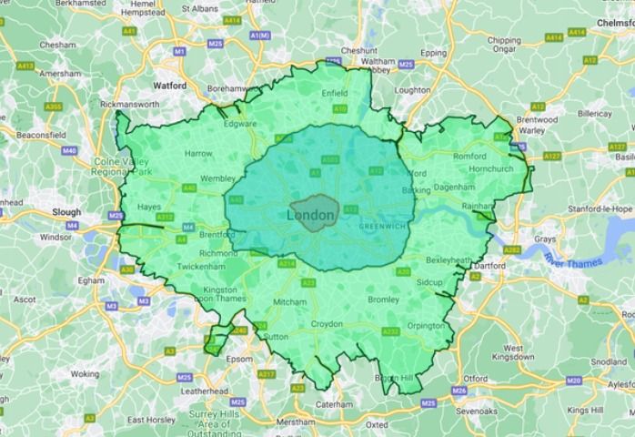 Expansion of ULEZ area on map