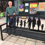 Cllr Beckett with Co-Vid memorial bench in Stoneleigh
