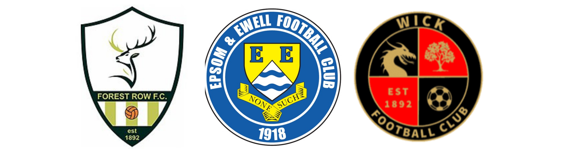 Logos of Forest Row, Epsom and Ewell and Wick FCs