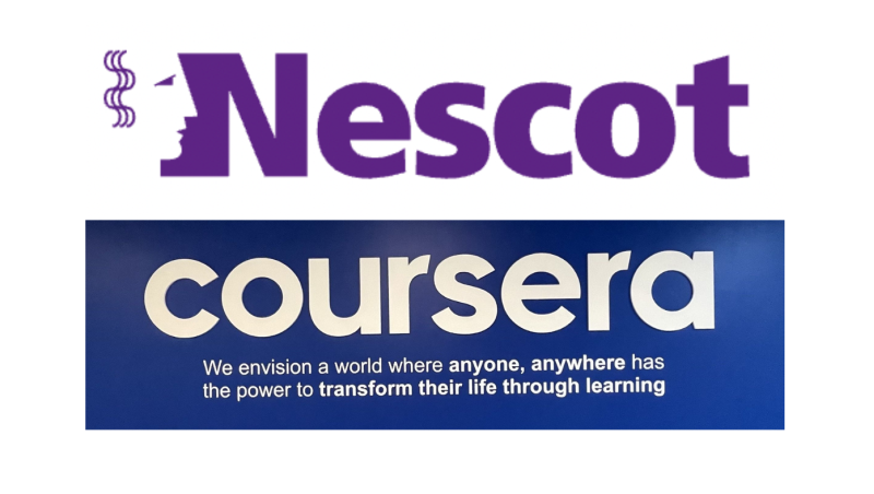 Nescot and Coursera logos