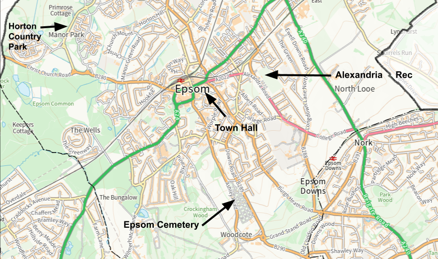 Map of toilets in Epsom and Ewell