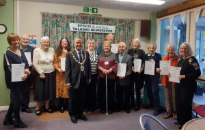 Epsom and Ewell Talking newspaper volunteers with Epsom Mayor
