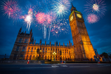 London fireworks above Westminster Palace