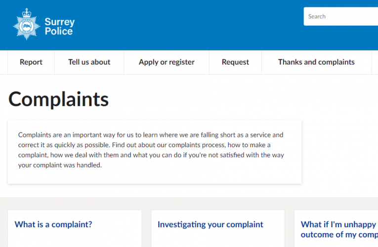 Surrey Police Top Complaints Table