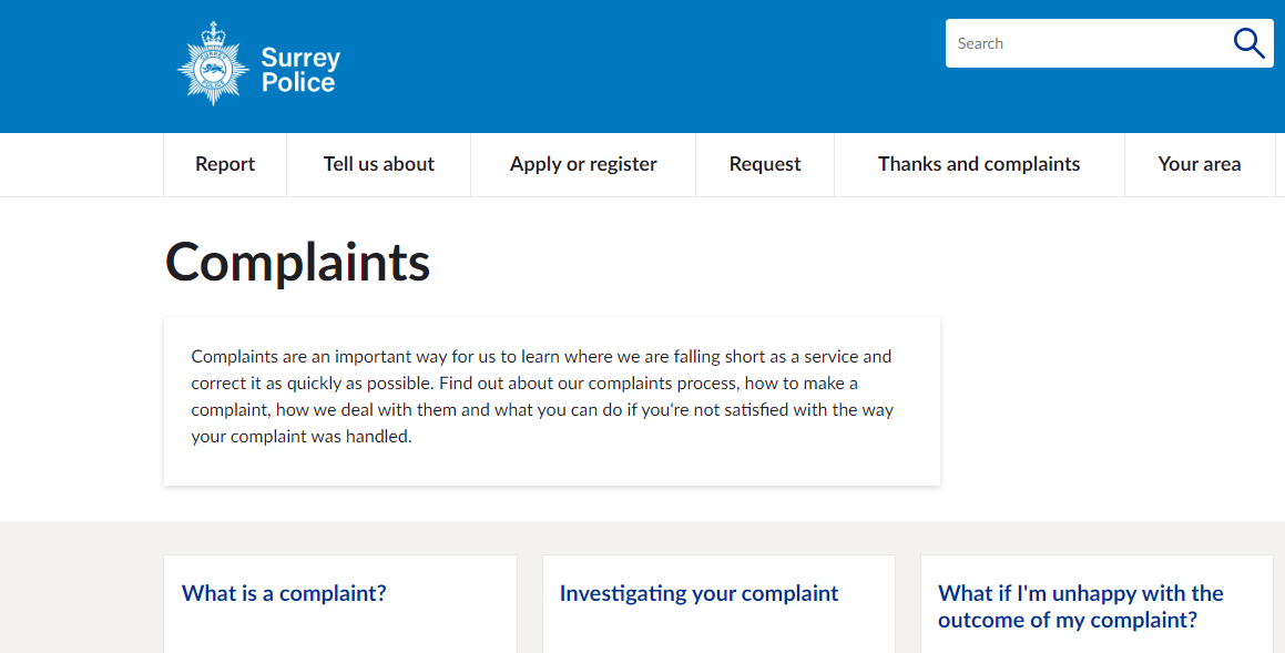 Surrey police complaints