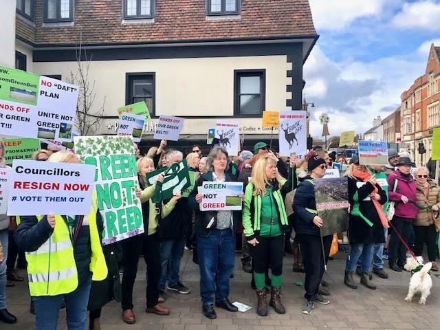 Protest in Epsom against green belt plans