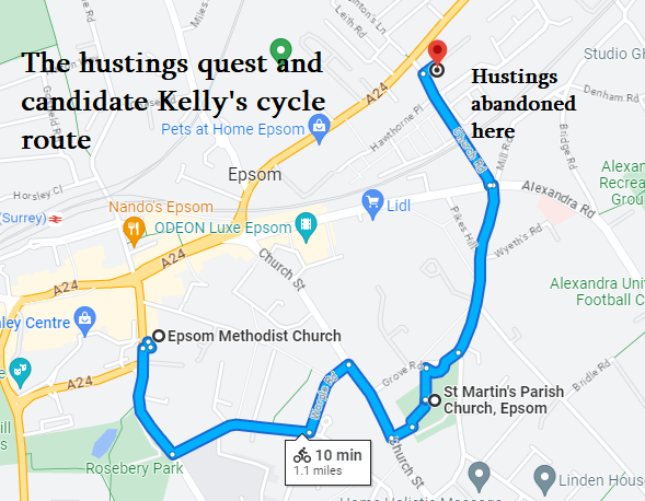Map showing Kelly's cycle route