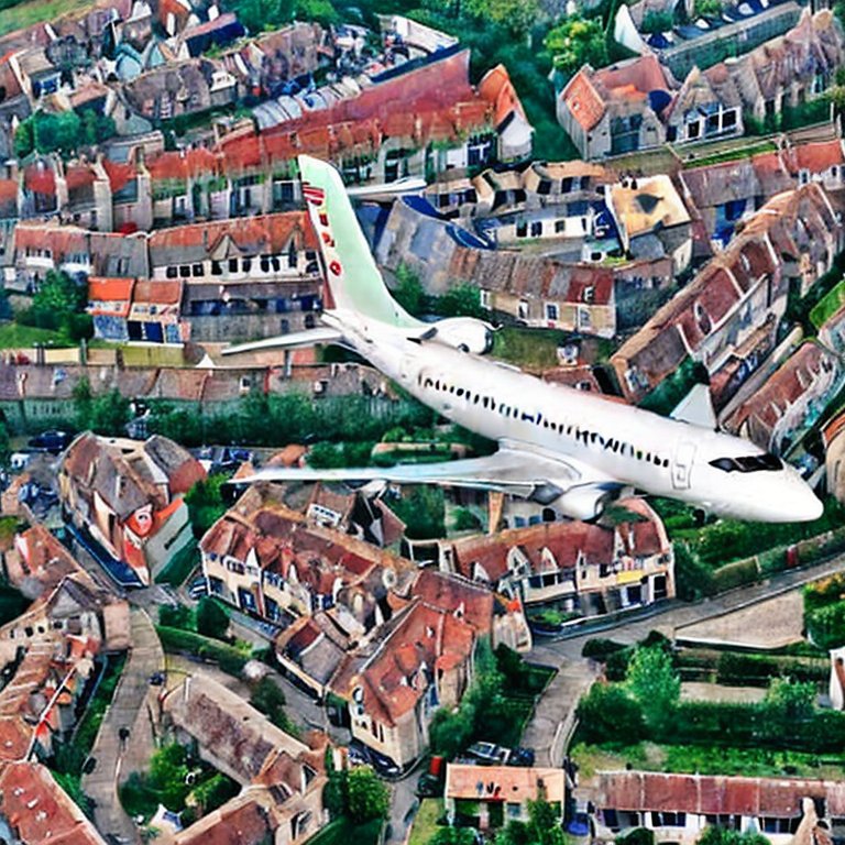 Flight over a town