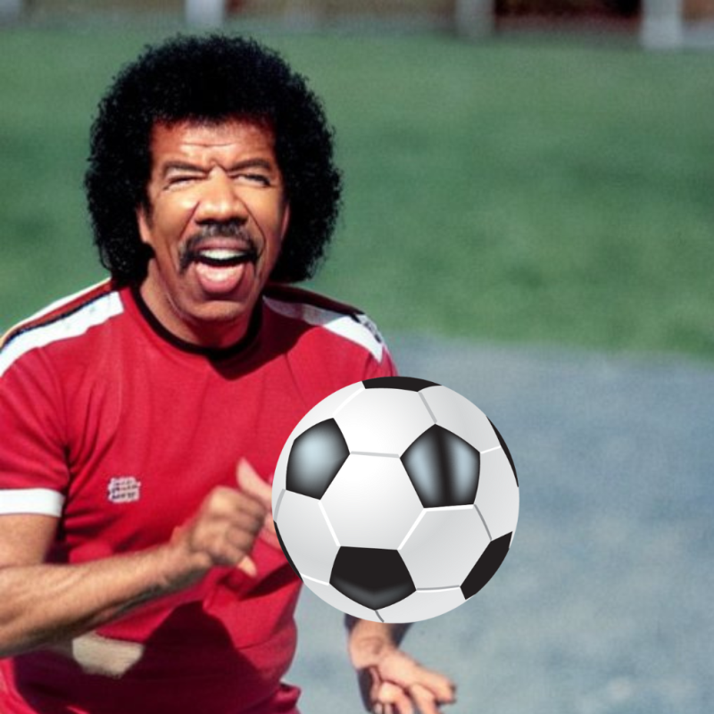 Mock up Lionel Ritchie playing soccer