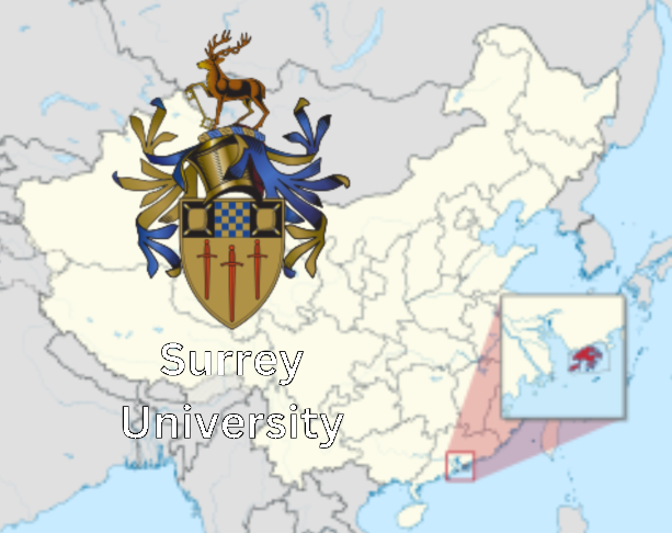 Surrey University on China and Hong Kong map