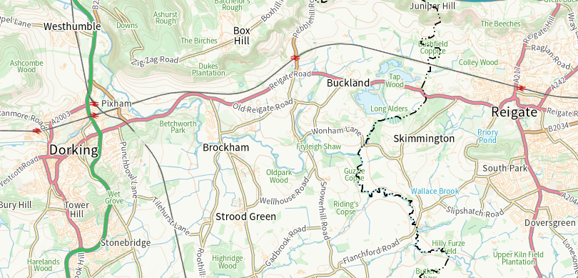 Dorking to Reigate map