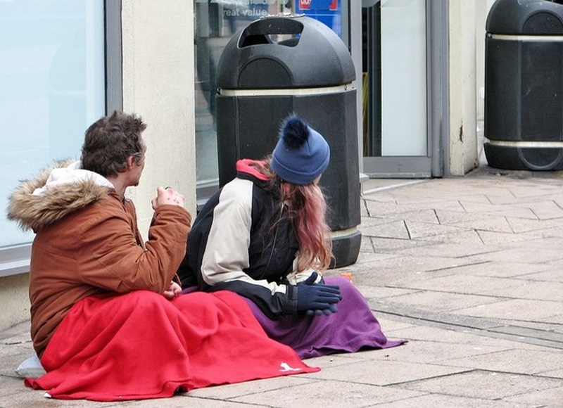 Homeless couple on street