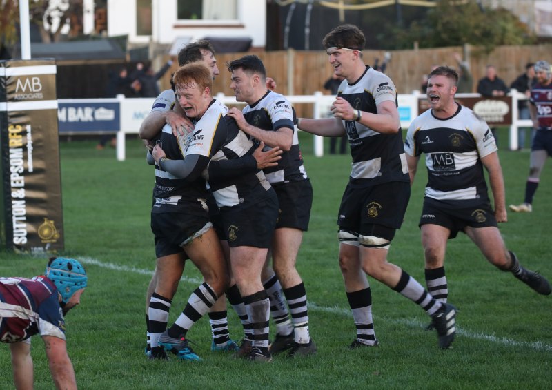 Sutton and Epsom celebrate a try against Sidcup rugby