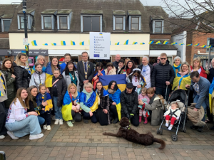 Ukrainian Renaissance Choir gather with Epsom and Ewell Community and Mayor