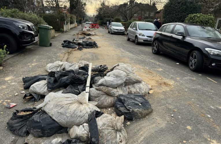 Fly tip in Surrey outside primary school