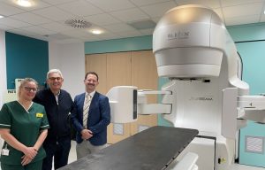 Radiotherapy Trial Pic caption L-R: Radiographer Kate Maltby, Michael Robson, Dr Philip Turner
