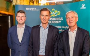 Cllr Matt Furniss, Rt Hon Jeremy Hunt MP and Cllr Tim Oliver at the launch of Business Surrey
