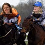 Helen Maguire and Mhairi Fraser on two horses