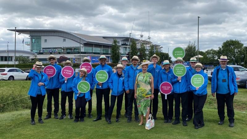 Nescot’s Travel and Tourism students as part of the ‘Racemaker’ team at Epsom Downs Racecourse for the Betfred Derby Festival along with Julie Kapsalis, Principal and CEO. Photo credit: Nescot