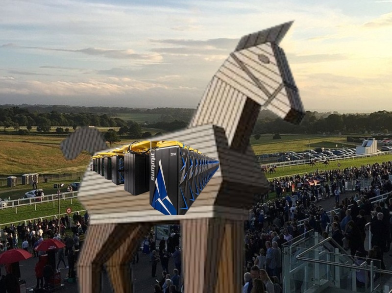 Trojan Horse with computer in belly on Epsom Downs.