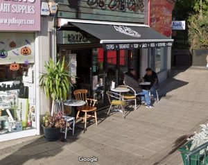 Cafe tables outside Zig Zag Epsom High Street