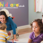 Child care banner. Children with carers