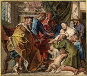 Jacob-jordaens-a-rich-man-giving-alms-to-a-poor-family