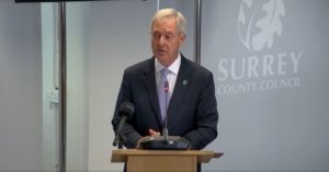 Council Leader Tim Oliver speaking at full council meeting October 8. (Credit: Surrey County Council live stream)