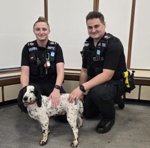 Pictured with Daisy are PC Ewan Keen and PC Ellen Francis.