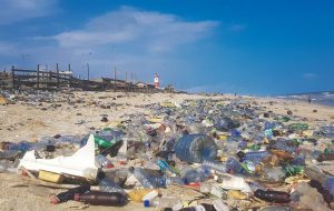 Plastic pollution on beach