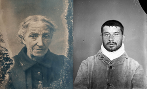 Glass plate negative of two former patients of Epsom's cluster of hospitals