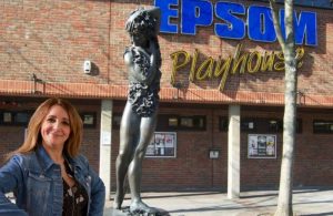 Lucy Porter outside Epsom Playhouse