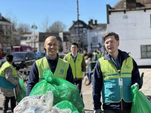 Arthur Abdulin collecting litter