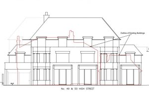 Proposed site plan for No. 49 and No. 50 Oxshott High Street. (Credit: Zesta Planning LTD/ Elmbridge Borough Council planning documents)