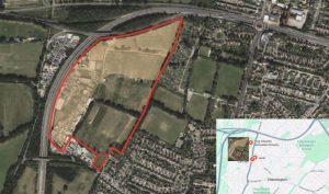 Aerial view of the Hook Park site outlined in red. (Credit: Poppymill Ltd consultation website)