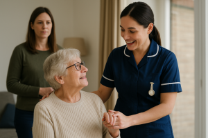 Respite carer with client and relative