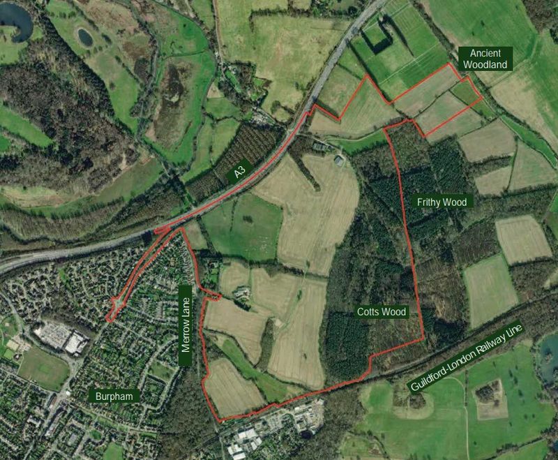 Outline of the proposed development on Gosden Hill Farm. (Credit: Guildford Borough Council/ Martin Grant Homes)