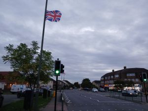 Union Jack flags on Ruxley Lane lampposts