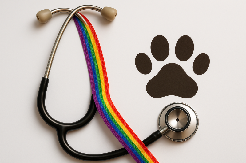 Rainbow stethoscope and paw print