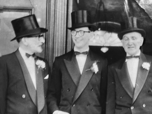 Barney at son's wedding. Barney on right.