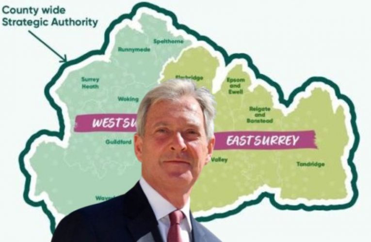 Tim Oliver (credit Surrey Live) and County graphic credit SCC.