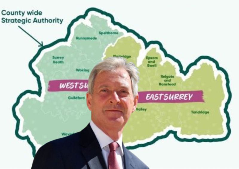 Tim Oliver (credit Surrey Live) and County graphic credit SCC.