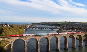 The Inspiration train on a Berwick viaduct
