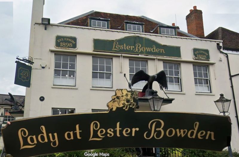 The sign imposed over the Spread Eagle in Epsom
