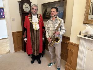The Mayor in Robes and Vlad Voloshin with tenor saxophone