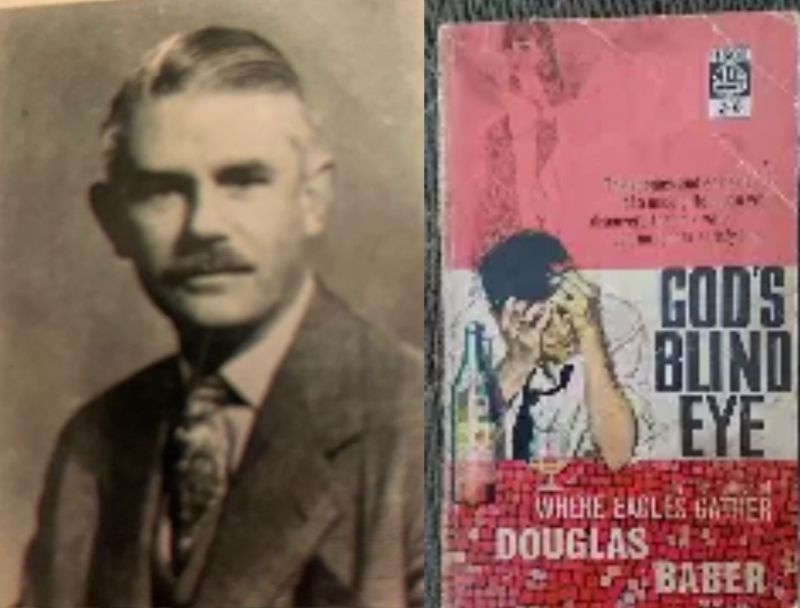 Portrait photo of Bader and cover of his book "God's Blind Eye".