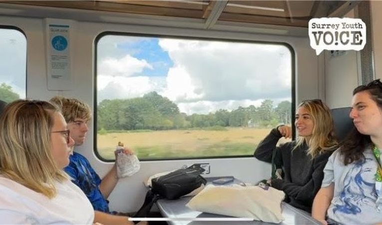 Young people on train