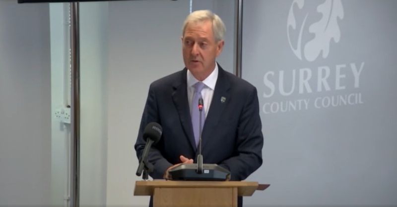 Council Leader Tim Oliver speaking at full council meeting October 8. (Credit: Surrey County Council live stream)