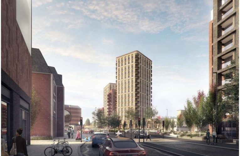 Redhill Train Station development 15-storey tower block distance CGI (Credit Solum planning documents)